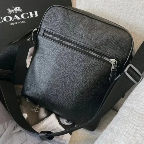 NWT Coach 4011 Houston Flight Bag in Black Refined Pebble Leather. Men